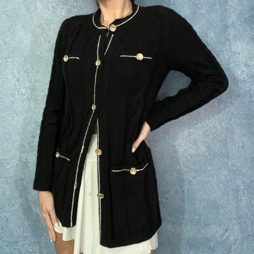 Talbots Black Cardigan with Gold Buttons